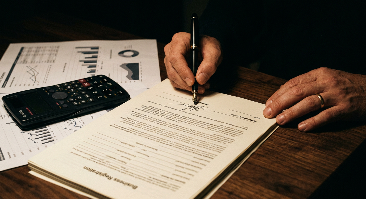 Signing a business registration document